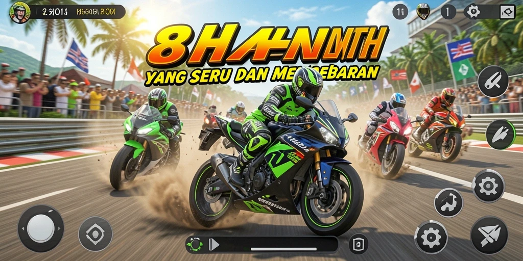 Tampilan gameplay balapan motor yang mendebarkan di 8HHH.