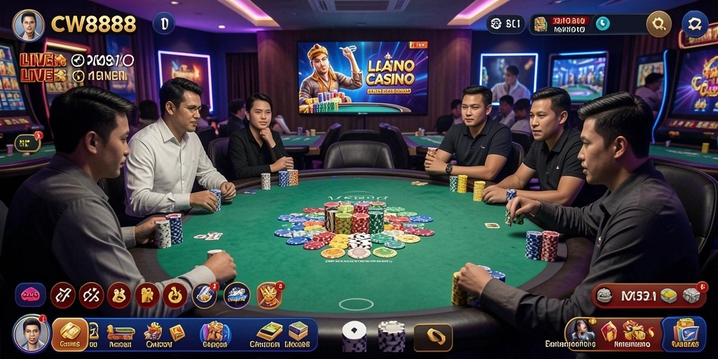 Tampilan gameplay Live Casino CW8888 yang mendebarkan dan interaktif.