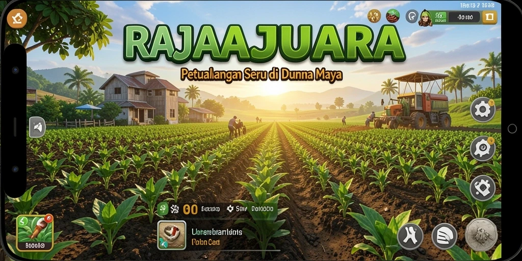 Tampilan gameplay seru dalam RAJAJUARA saat mengelola lahan pertanian.