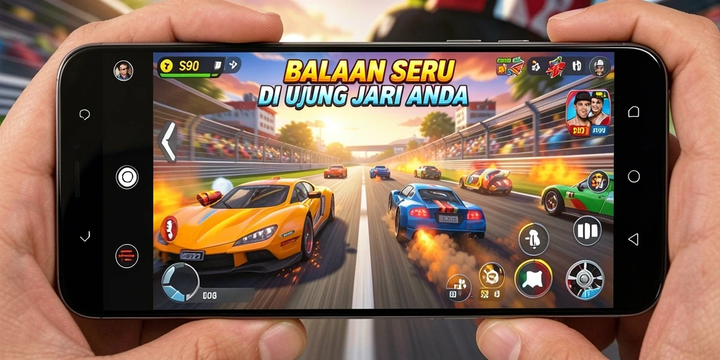 Tampilan dinamis dari gameplay balapan yang mendebarkan.